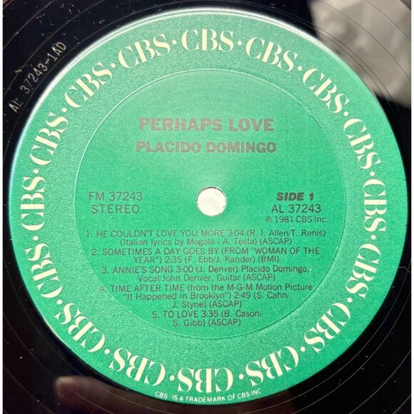 Placido Domingo with John Denver Perhaps Love Pop Vinyl LP in Shrink 1980s CBS - Picture 3 of 6